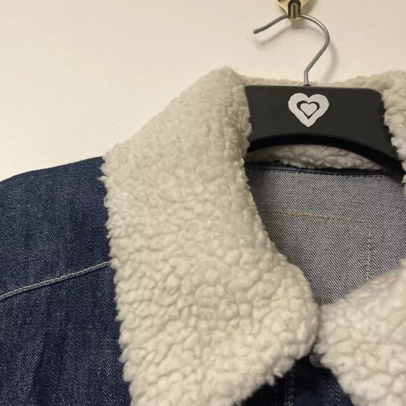Levis Denim Jacket Womens Large Blue Sherpa Collar Trucker Snap Engineered VTG - Picture 6 of 12